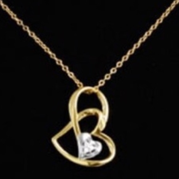 14K Diamond Floating Heart Necklace Valentine - Picture 3 of 10